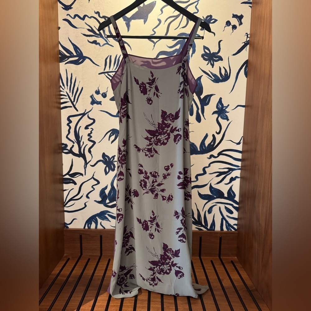 2000s Y2K Vintage INC International Concepts Floral Purple and Gray Dress Size 8